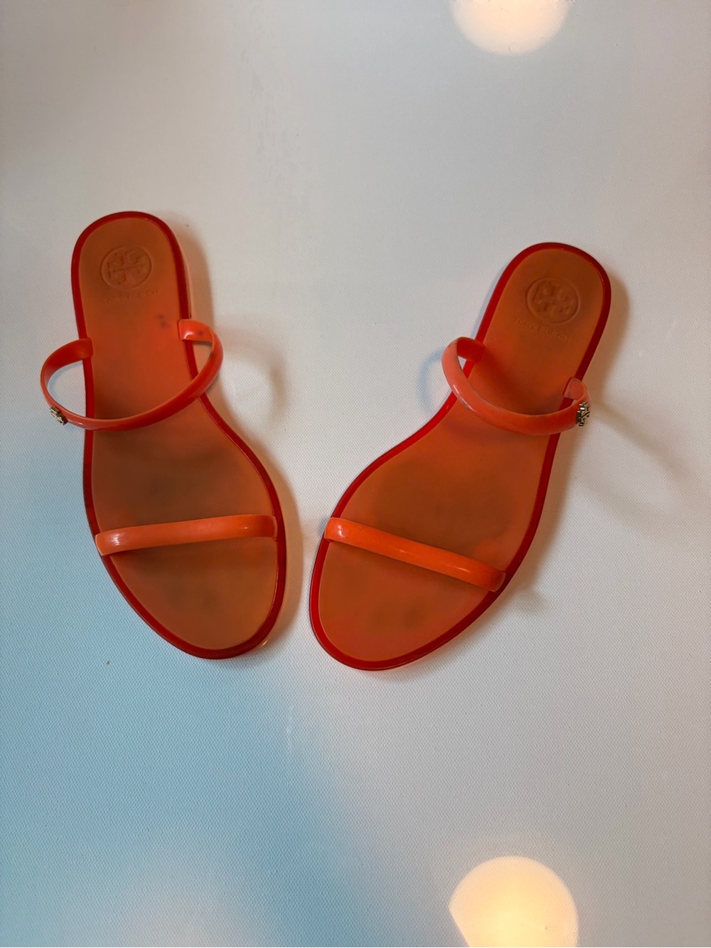 Tory Burch Bright Orange Jelly Double-Strap Slide Sandals